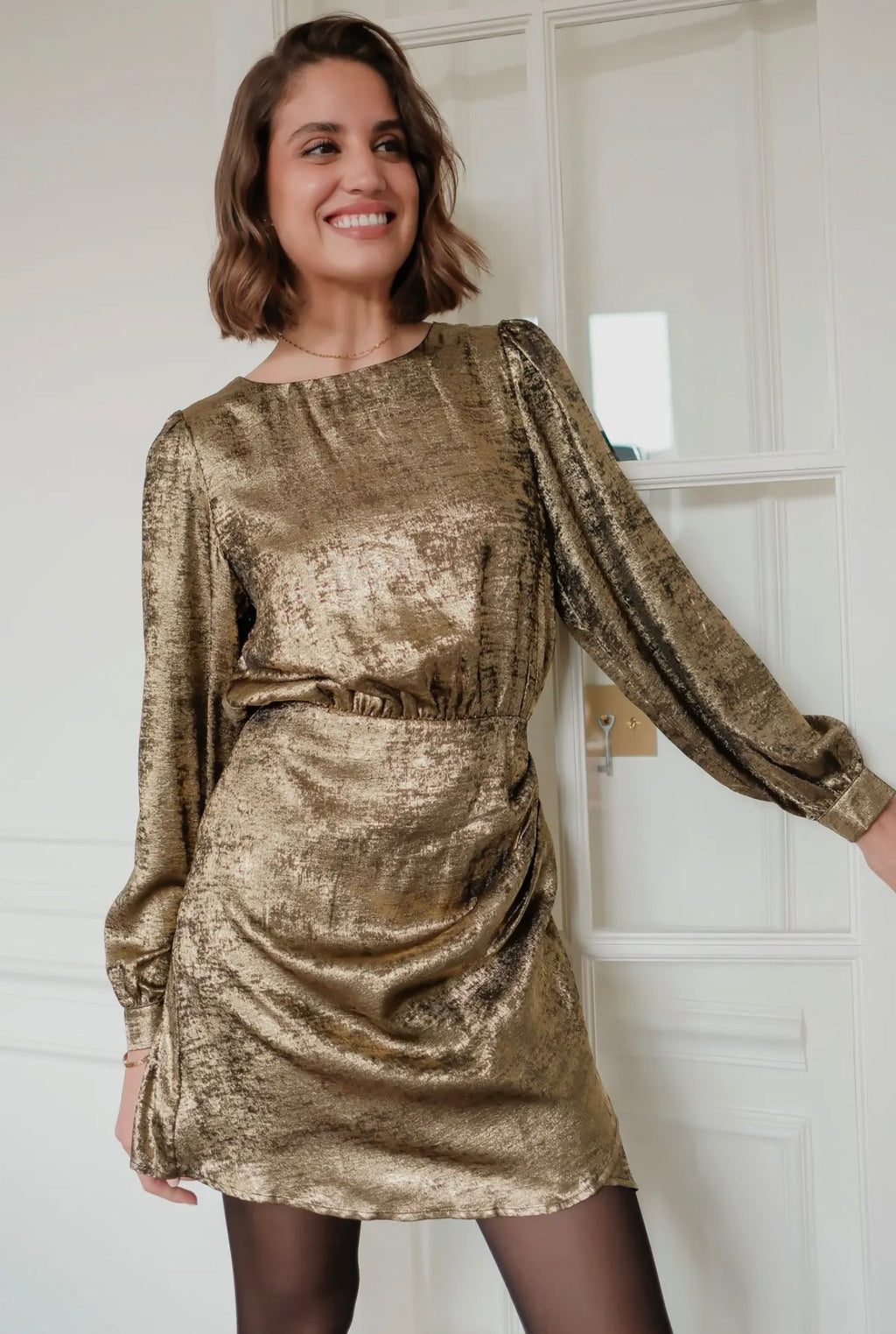 Gouden metallic open rug jurk