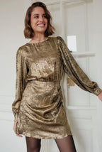 Gouden metallic open rug jurk