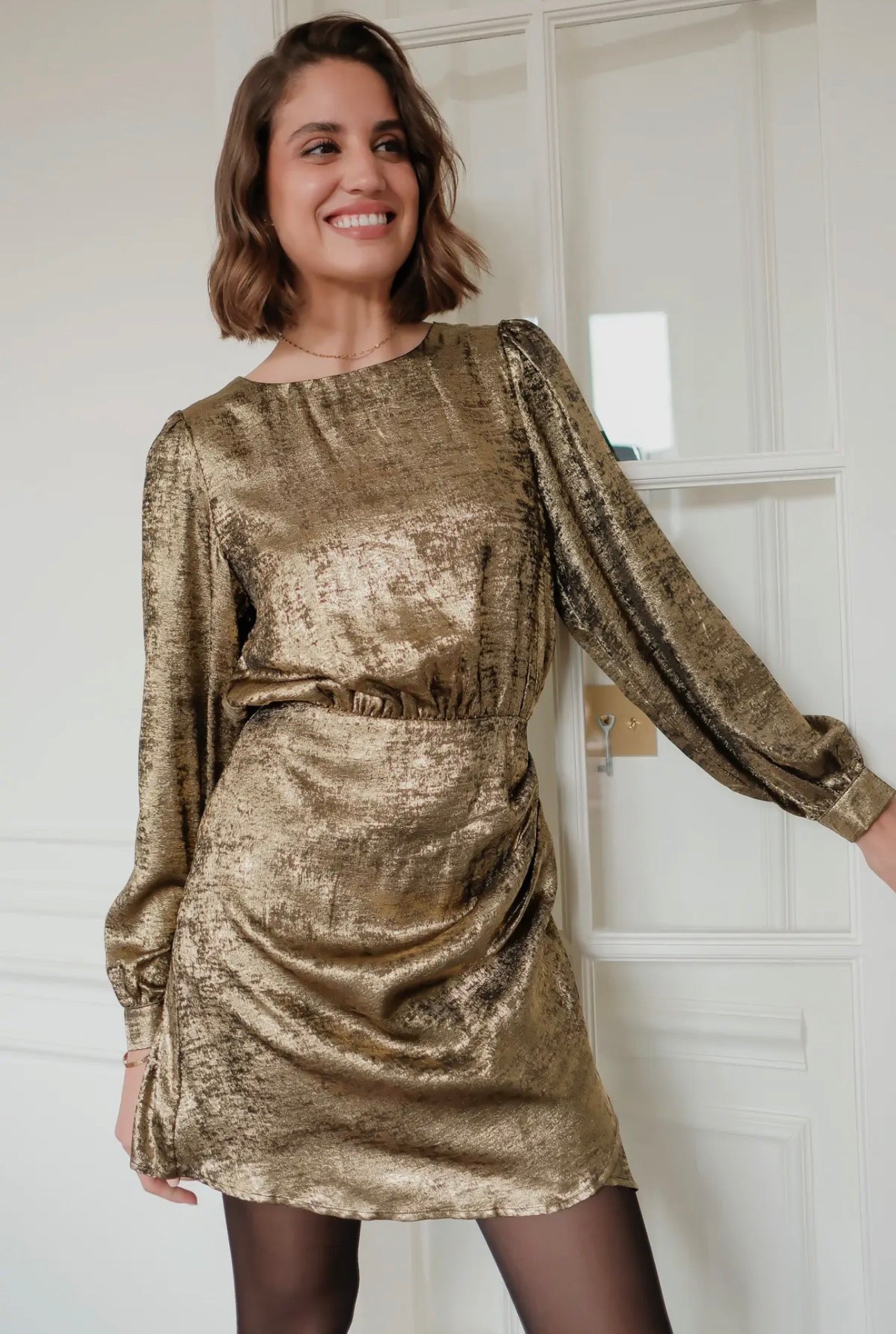 Gouden metallic open rug jurk